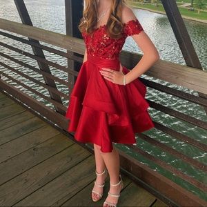 Red Off The Shoulder Homecoming Dress 🥰